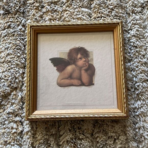 Armstrong Hauser Replicated Raphael Angel Cherub Beautifully Framed in Gold Tone - Picture 5 of 6
